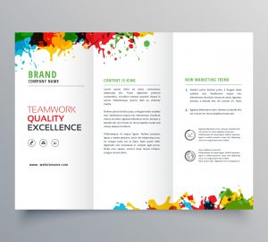 colorful ink splatter trifold brochure design